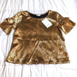 Love Fire Girls Large Gold Ruffle Sleeve Blouse, NEW
